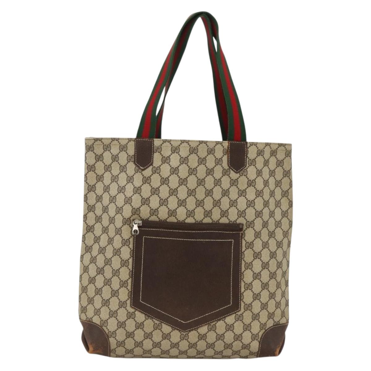 GUCCI GG Supreme Web Sherry Line Tote Bag PVC Beige Gold 010 378 Auth ep13796