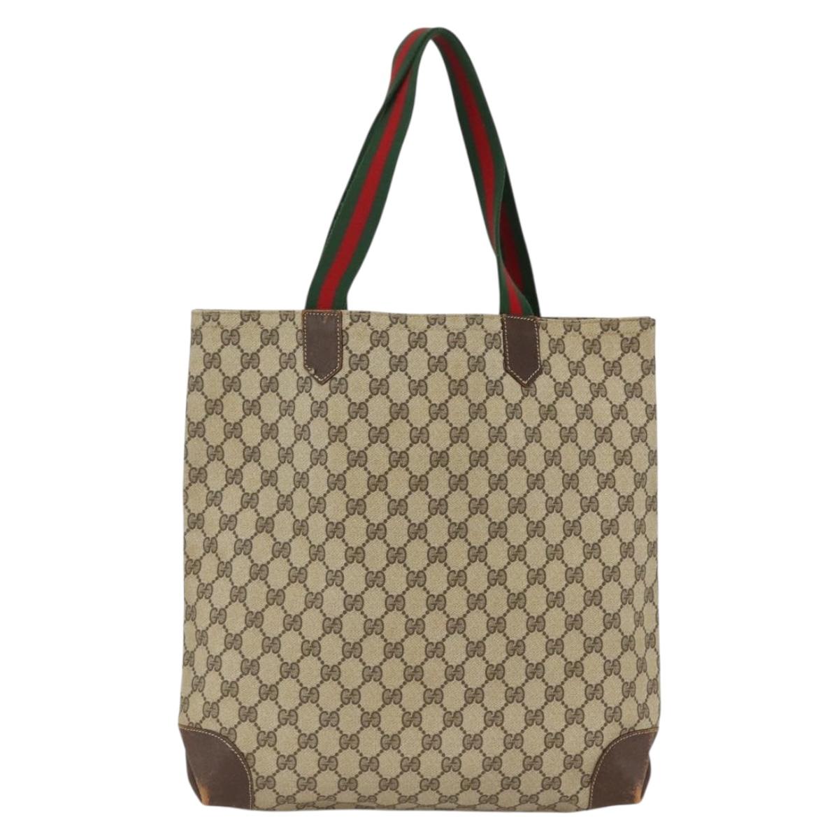 GUCCI GG Supreme Web Sherry Line Tote Bag PVC Beige Gold 010 378 Auth ep13796