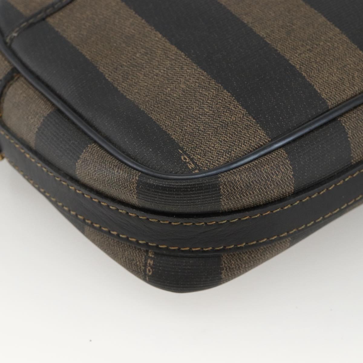 FENDI Pecan Canvas Shoulder Bag PVC Brown Black Auth ep13800