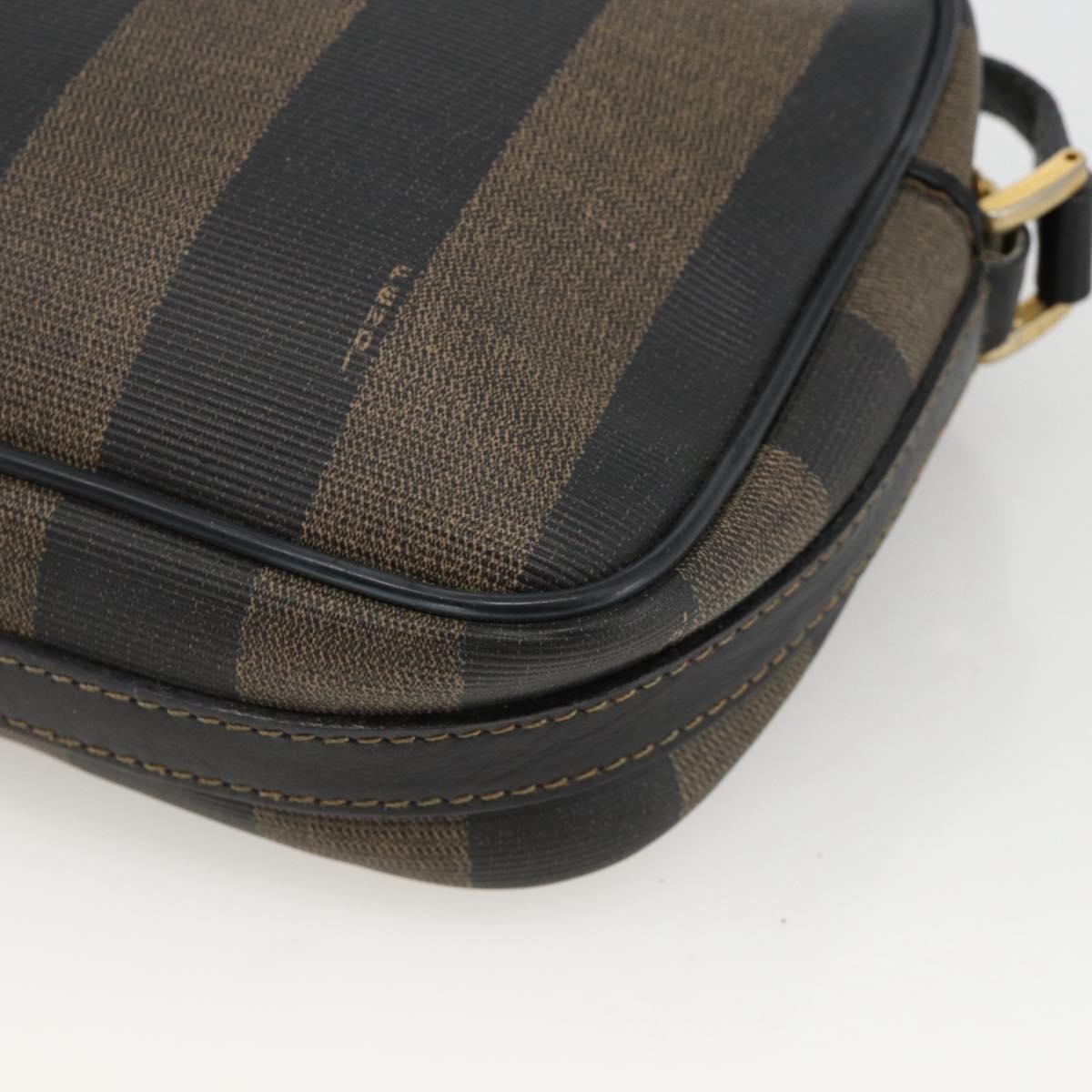 FENDI Pecan Canvas Shoulder Bag PVC Brown Black Auth ep13800