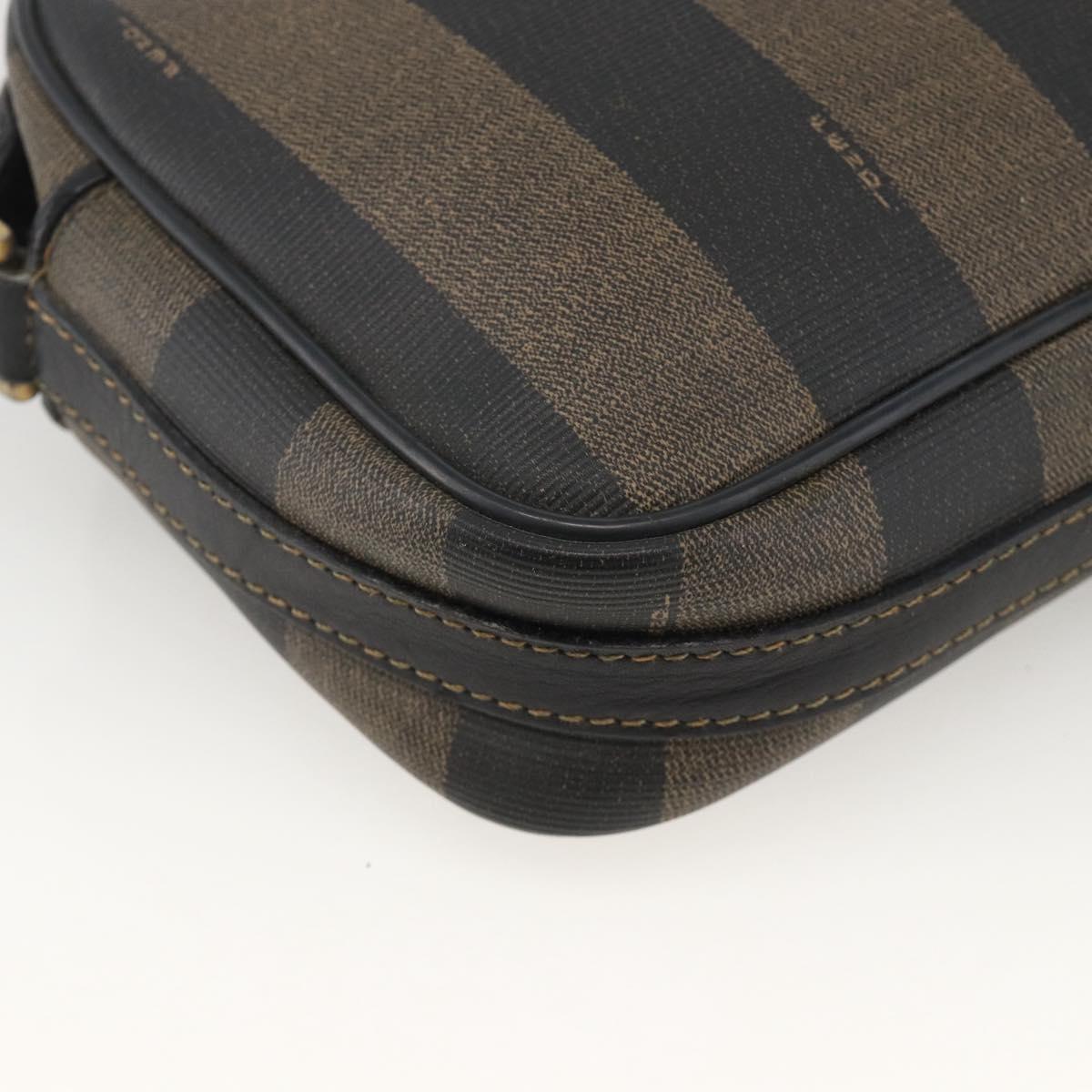 FENDI Pecan Canvas Shoulder Bag PVC Brown Black Auth ep13800
