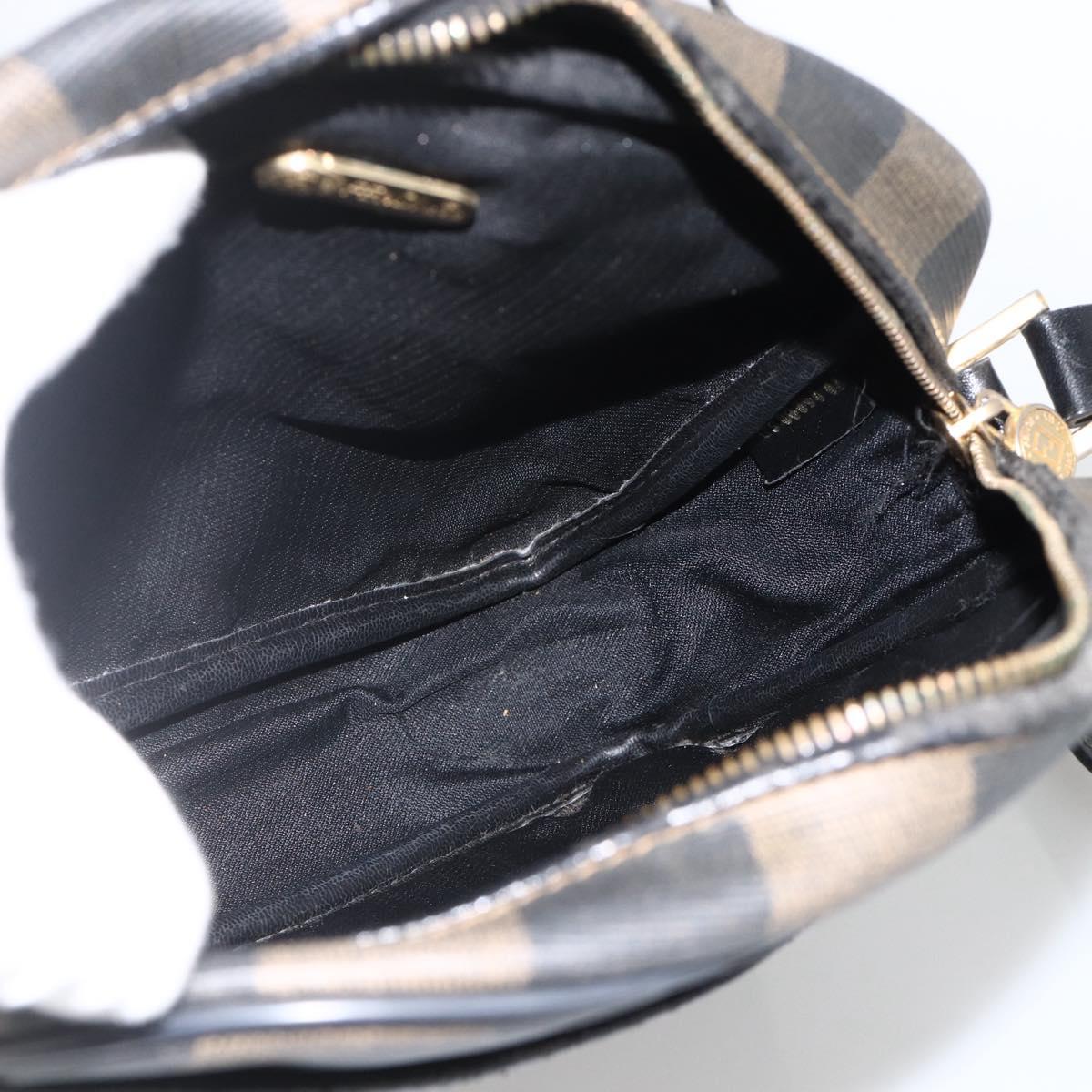 FENDI Pecan Canvas Shoulder Bag PVC Brown Black Auth ep13800