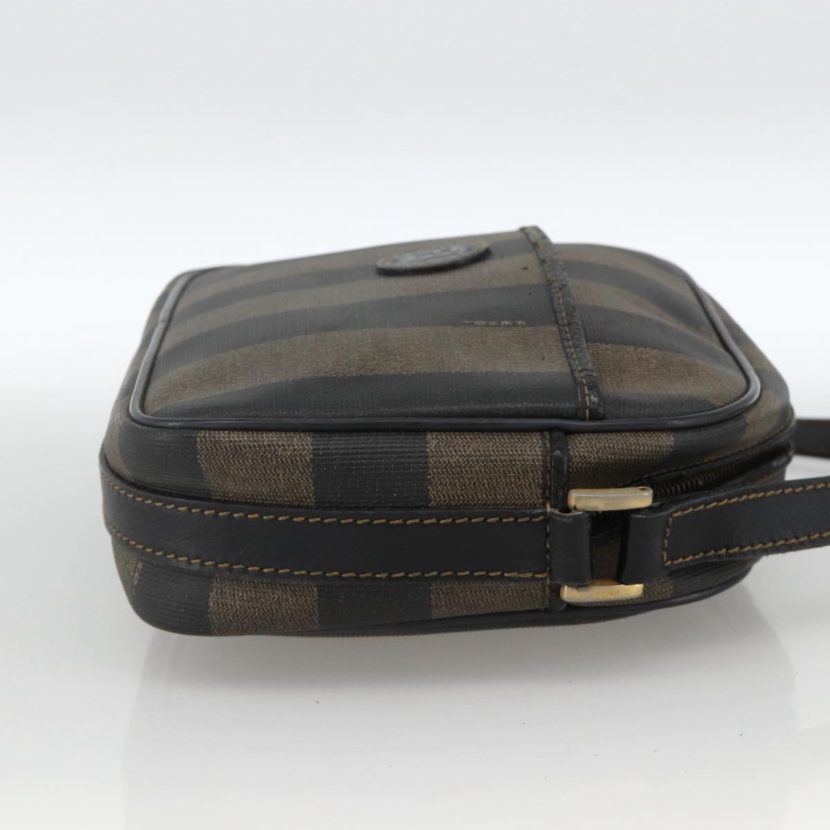 FENDI Pecan Canvas Shoulder Bag PVC Brown Black Auth ep13800