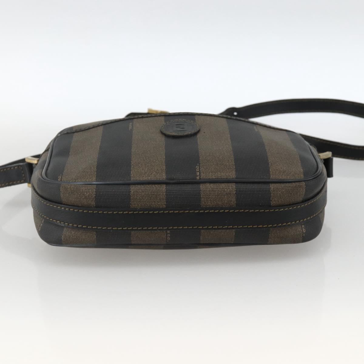 FENDI Pecan Canvas Shoulder Bag PVC Brown Black Auth ep13800