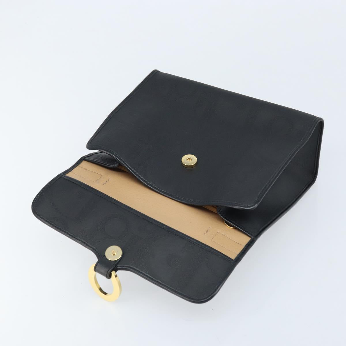 Christian Dior Trotter Canvas Hand Bag PVC Black Gold Auth ep13801