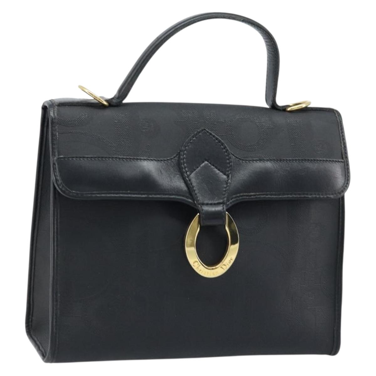 Christian Dior Trotter Canvas Hand Bag PVC Black Gold Auth ep13801