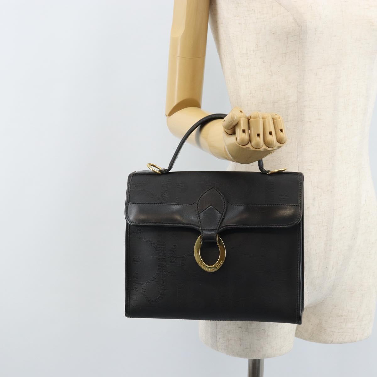 Christian Dior Trotter Canvas Hand Bag PVC Black Gold Auth ep13801