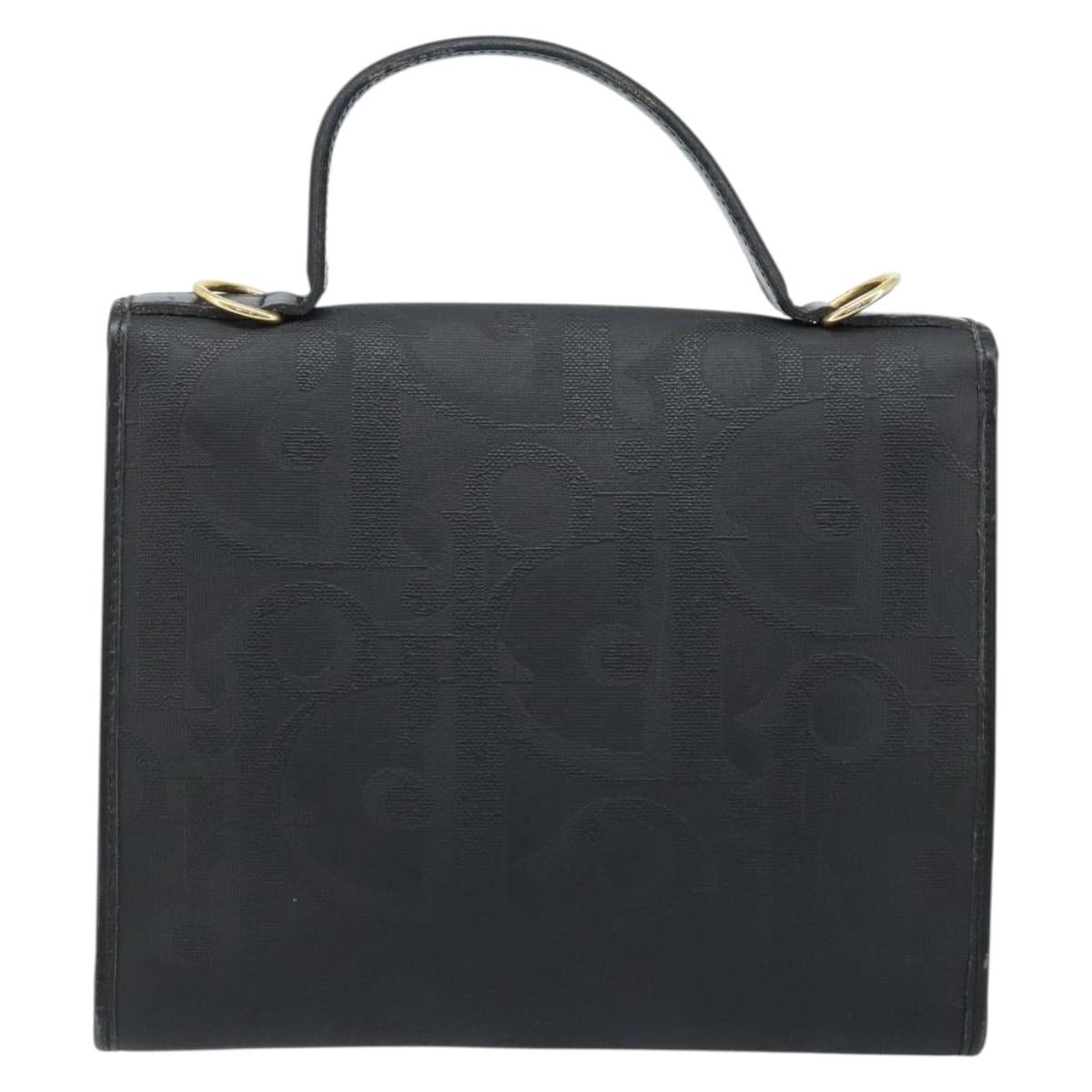 Christian Dior Trotter Canvas Hand Bag PVC Black Gold Auth ep13801