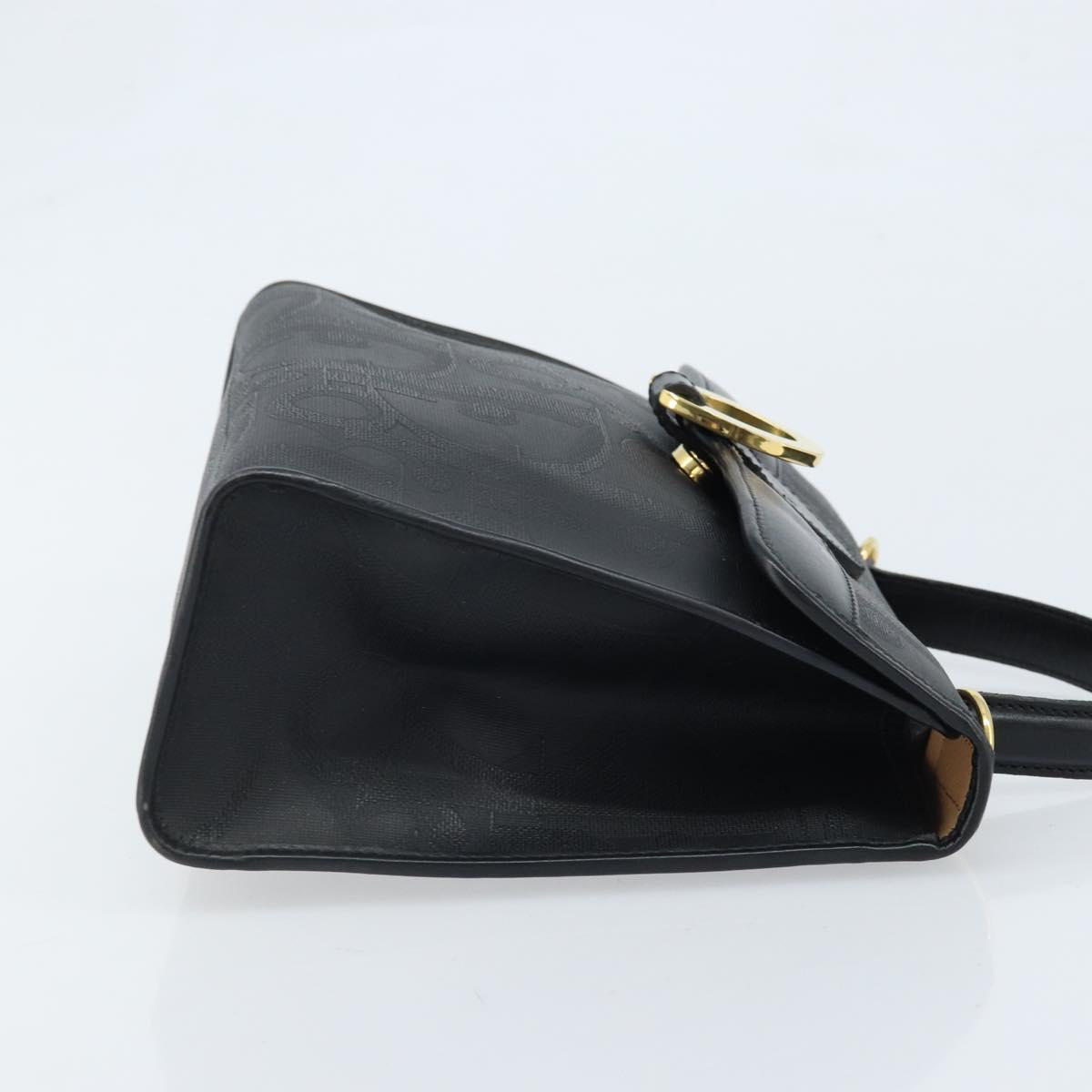 Christian Dior Trotter Canvas Hand Bag PVC Black Gold Auth ep13801
