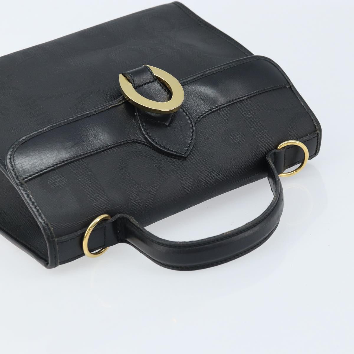 Christian Dior Trotter Canvas Hand Bag PVC Black Gold Auth ep13801