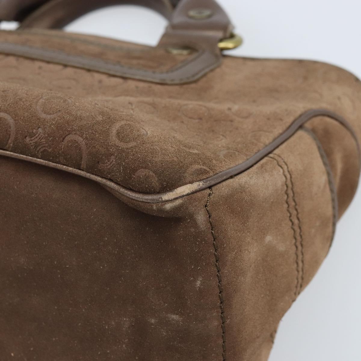 CELINE C Macadam Canvas Boogie Bag Hand Bag Suede Brown Gold Auth ep13802