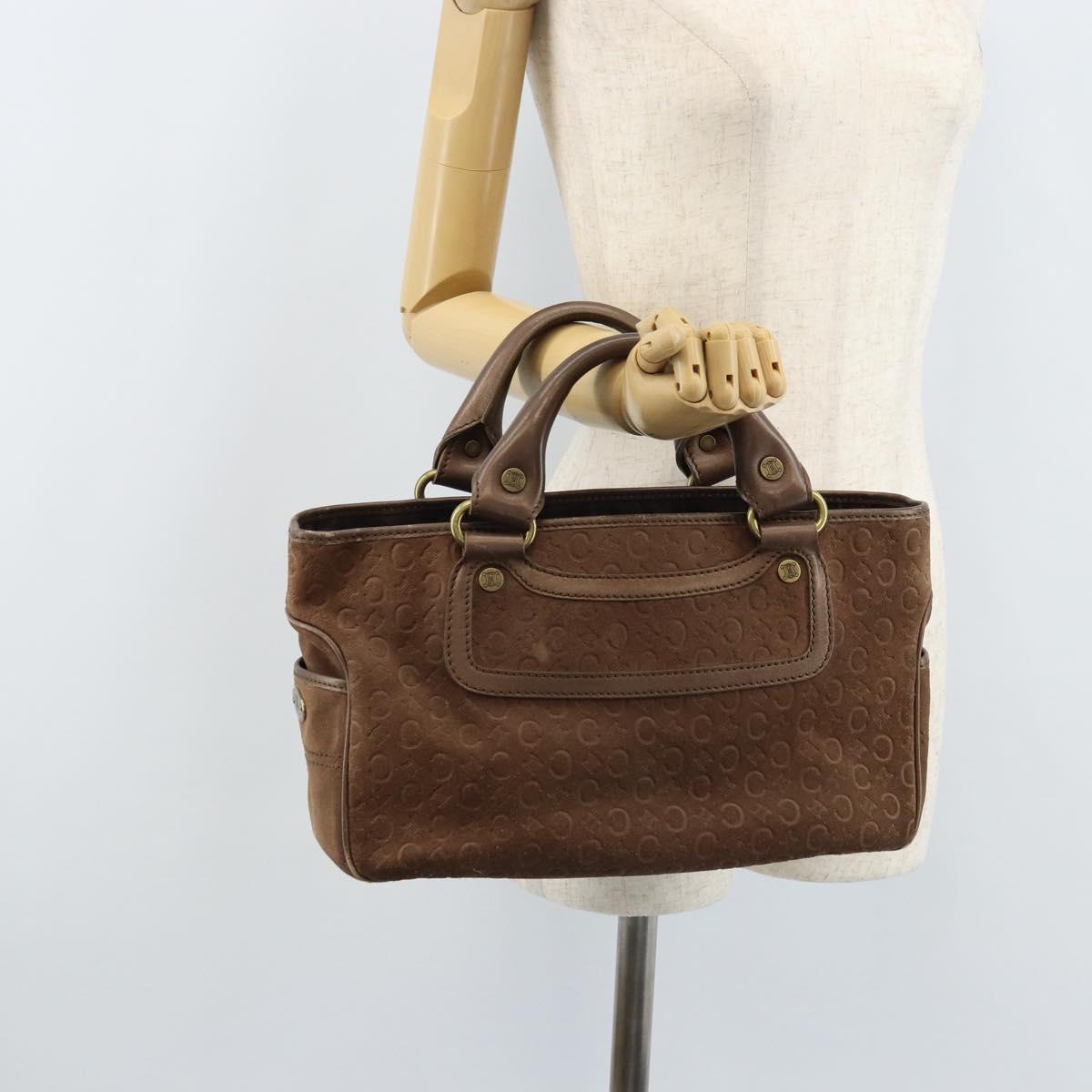 CELINE C Macadam Canvas Boogie Bag Hand Bag Suede Brown Gold Auth ep13802