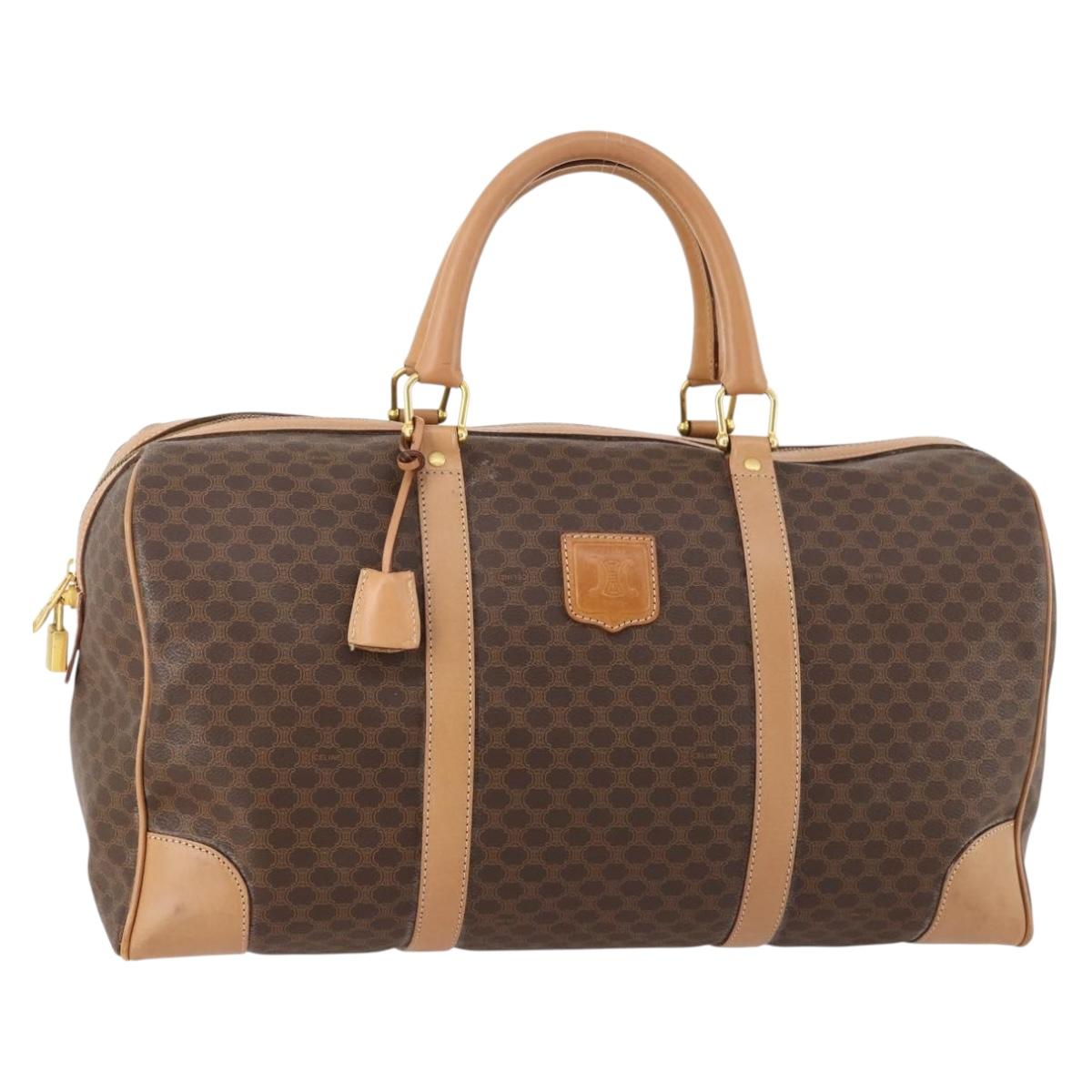 CELINE Macadam Canvas Boston Bag PVC Leather Brown Gold Auth ep13807