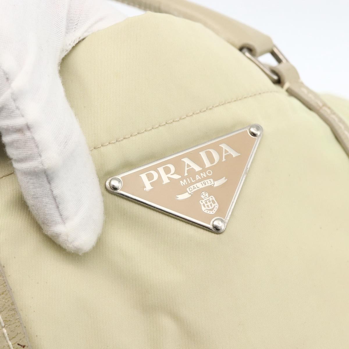 PRADA Tote Bag Nylon Ivory Silver Auth ep13808