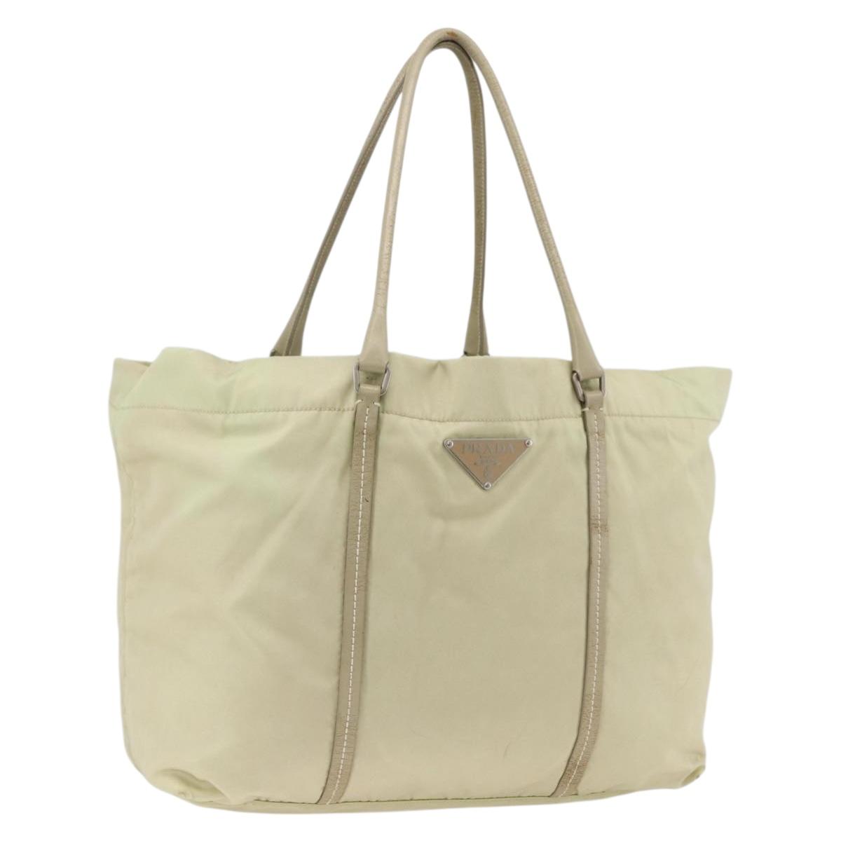 PRADA Tote Bag Nylon Ivory Silver Auth ep13808