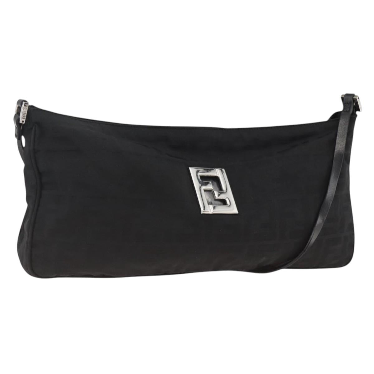 FENDI Zucca Canvas Shoulder Bag Nylon Black Silver Auth ep13819