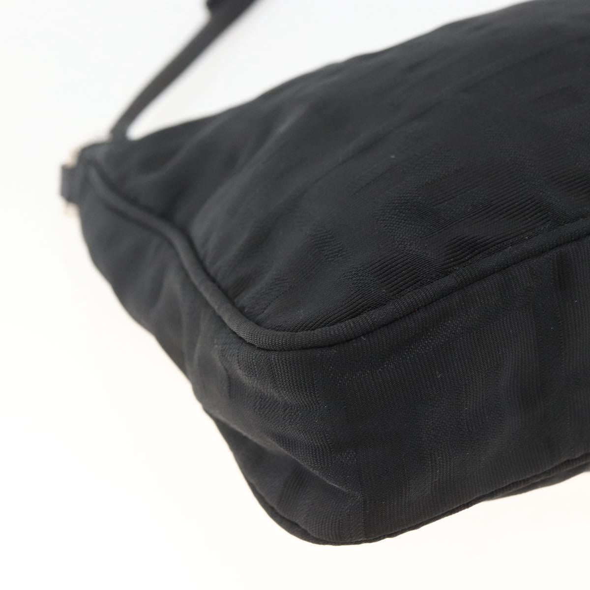 FENDI Zucca Canvas Shoulder Bag Nylon Black Silver Auth ep13819