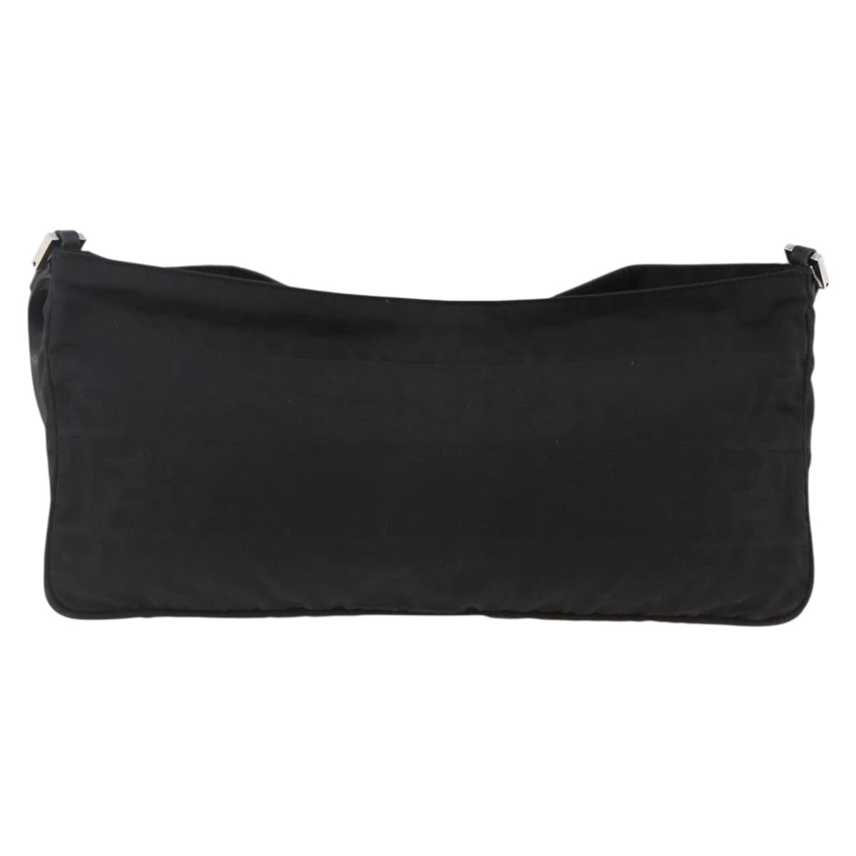 FENDI Zucca Canvas Shoulder Bag Nylon Black Silver Auth ep13819