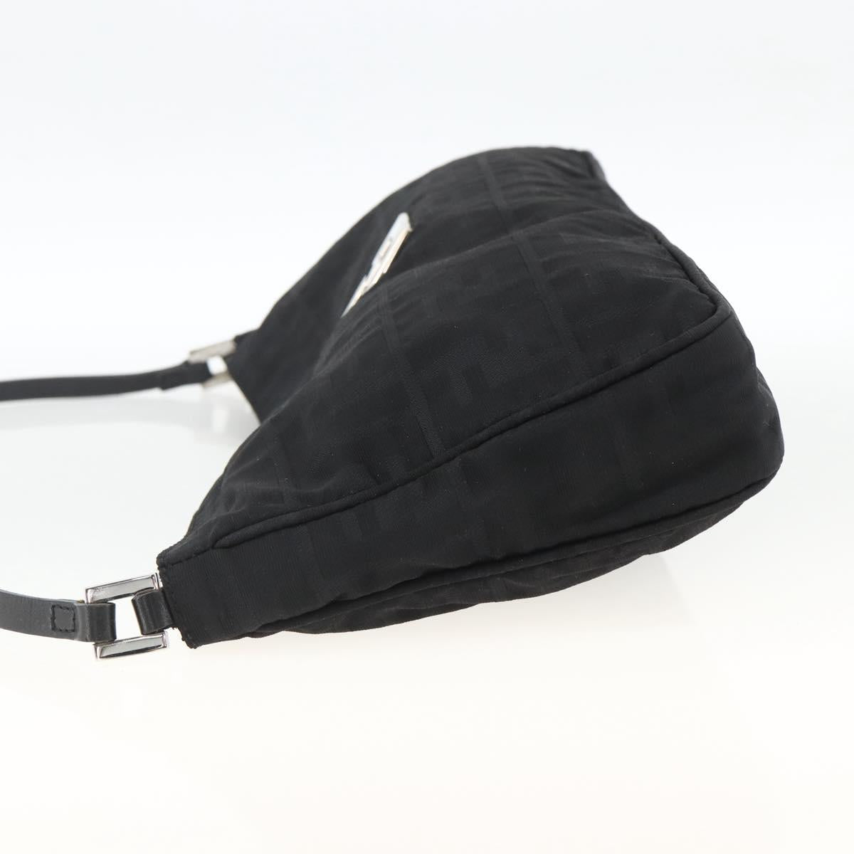FENDI Zucca Canvas Shoulder Bag Nylon Black Silver Auth ep13819