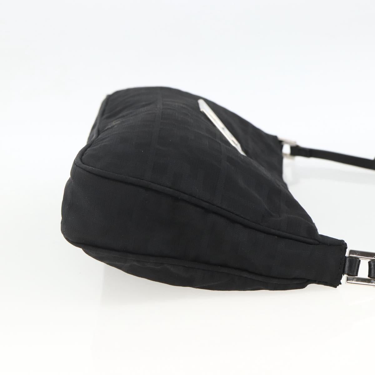 FENDI Zucca Canvas Shoulder Bag Nylon Black Silver Auth ep13819