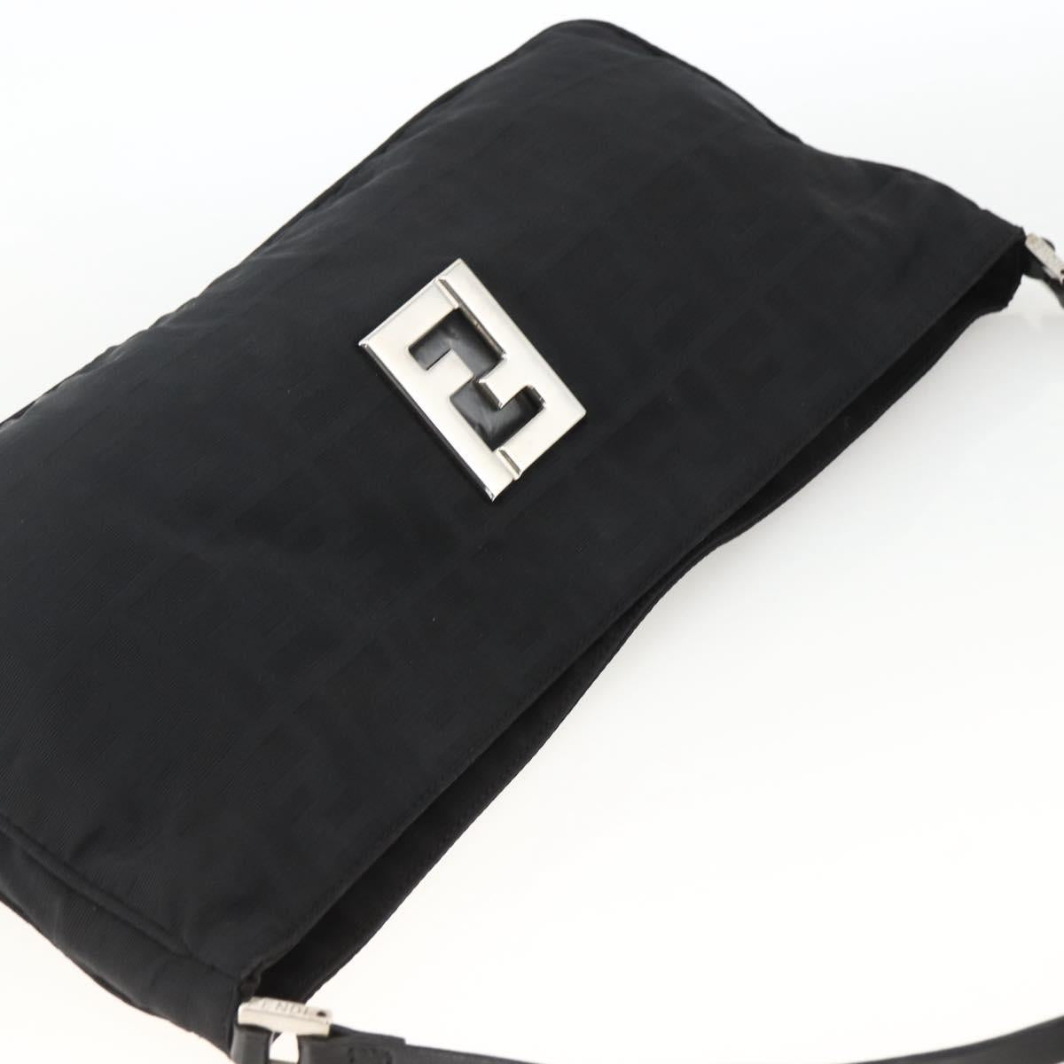 FENDI Zucca Canvas Shoulder Bag Nylon Black Silver Auth ep13819