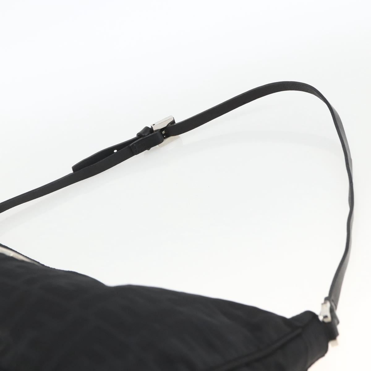 FENDI Zucca Canvas Shoulder Bag Nylon Black Silver Auth ep13819
