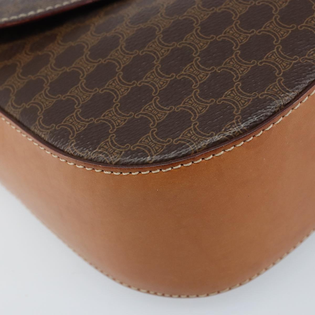 CELINE Macadam Canvas Shoulder Bag PVC Leather Brown Gold Auth ep13823A