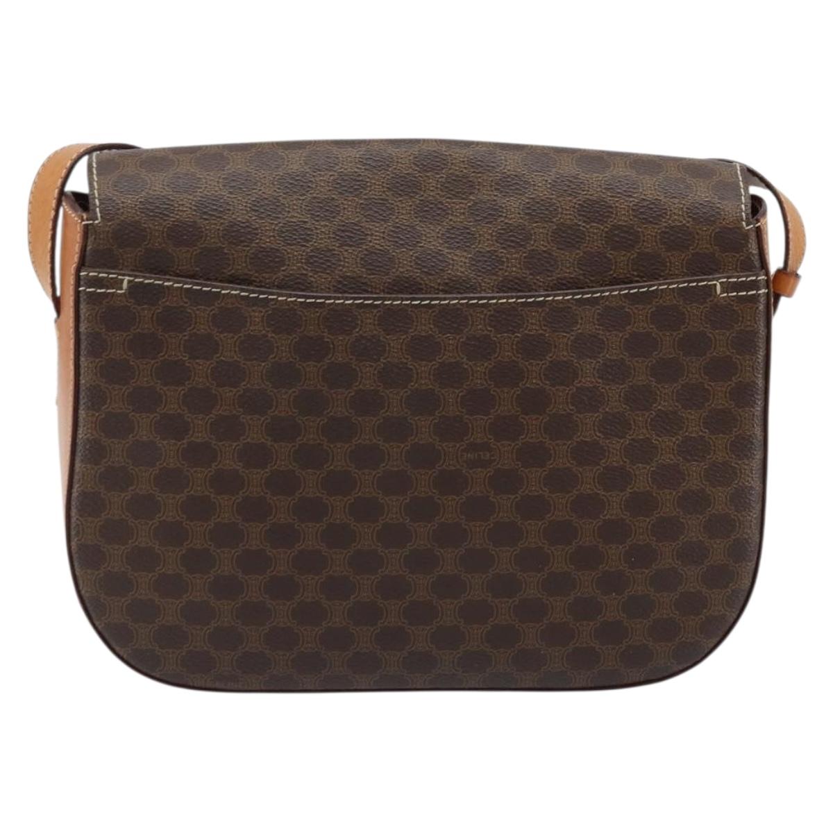 CELINE Macadam Canvas Shoulder Bag PVC Leather Brown Gold Auth ep13823A