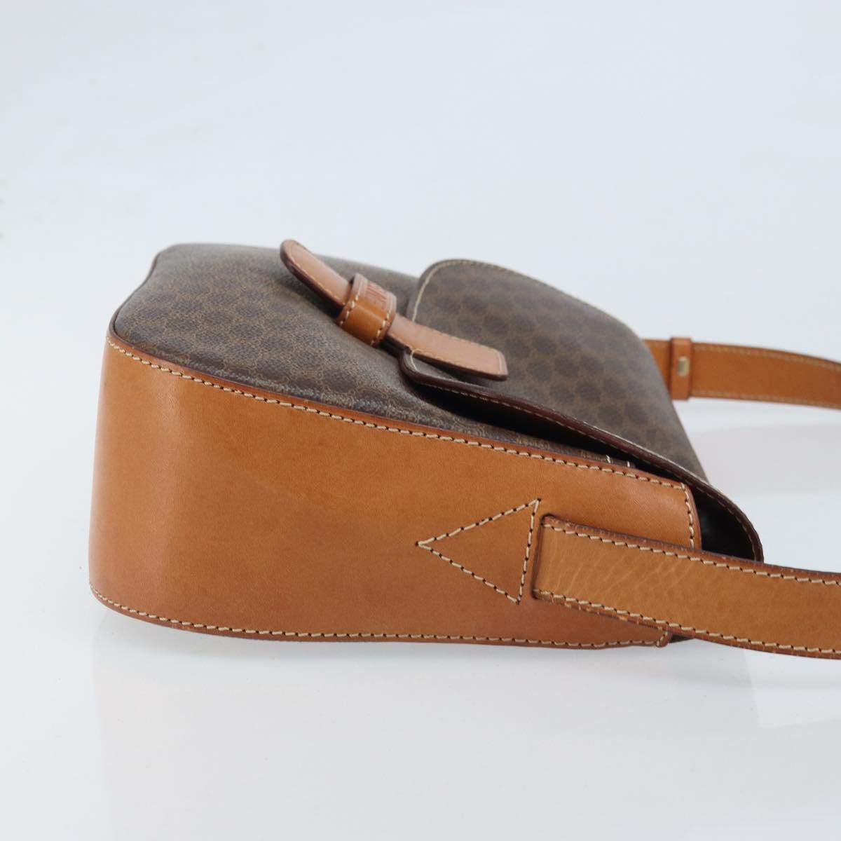 CELINE Macadam Canvas Shoulder Bag PVC Leather Brown Gold Auth ep13823A