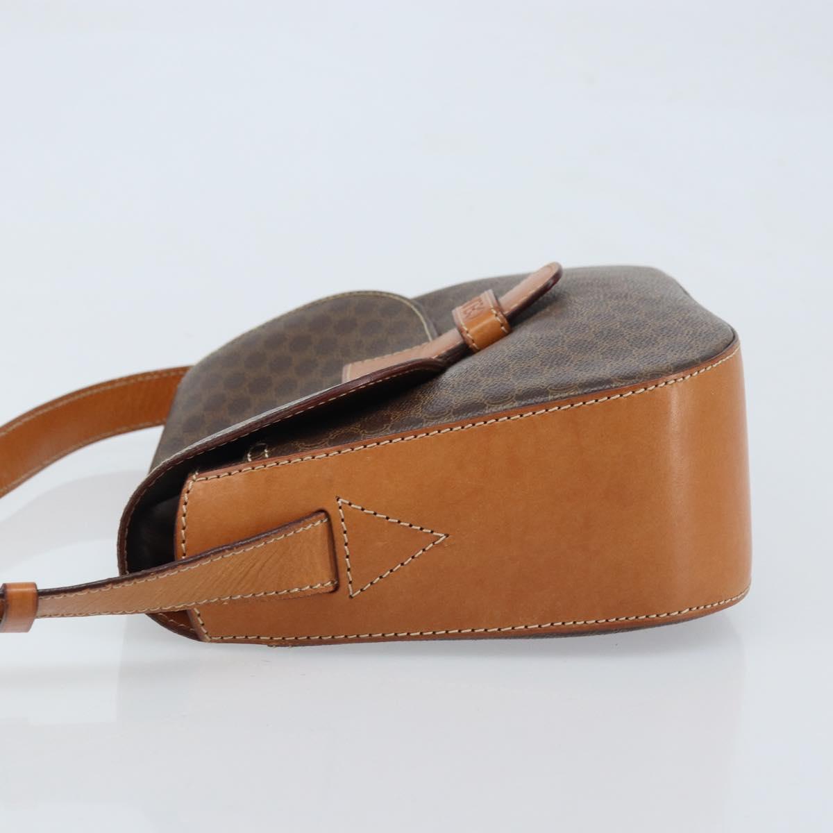 CELINE Macadam Canvas Shoulder Bag PVC Leather Brown Gold Auth ep13823A