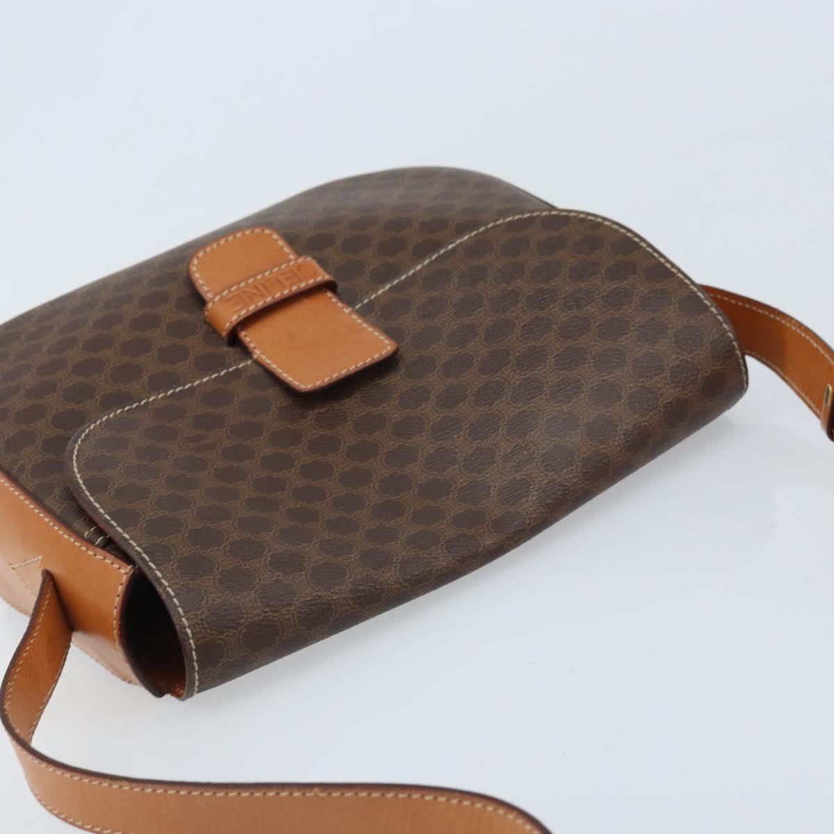 CELINE Macadam Canvas Shoulder Bag PVC Leather Brown Gold Auth ep13823A