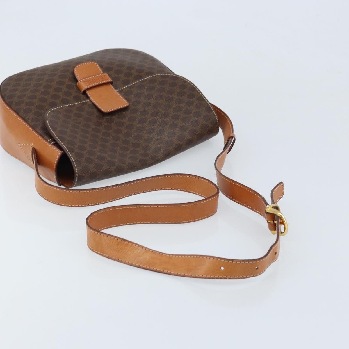 CELINE Macadam Canvas Shoulder Bag PVC Leather Brown Gold Auth ep13823A