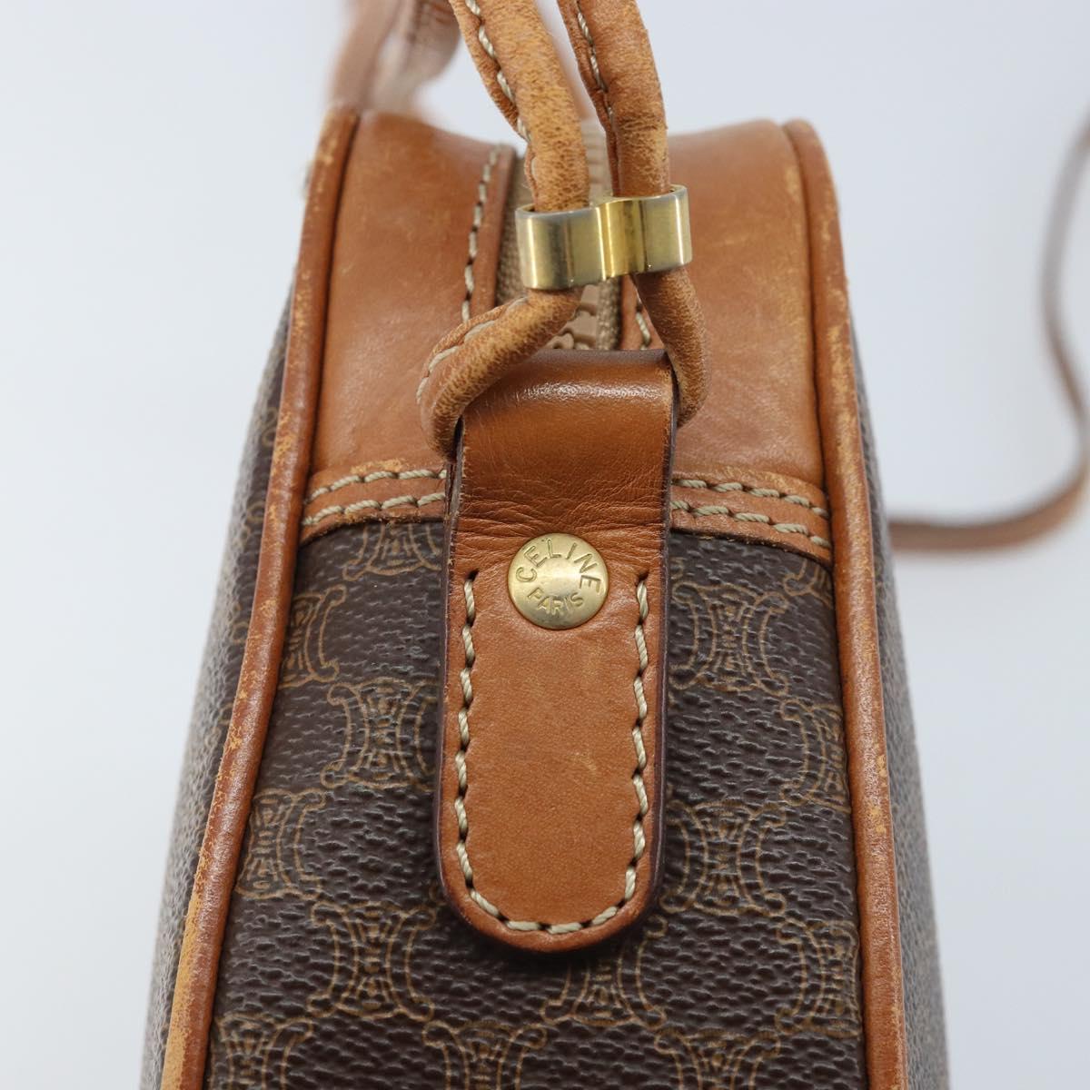 CELINE Macadam Canvas Shoulder Bag PVC Leather Brown Gold Auth ep13825A