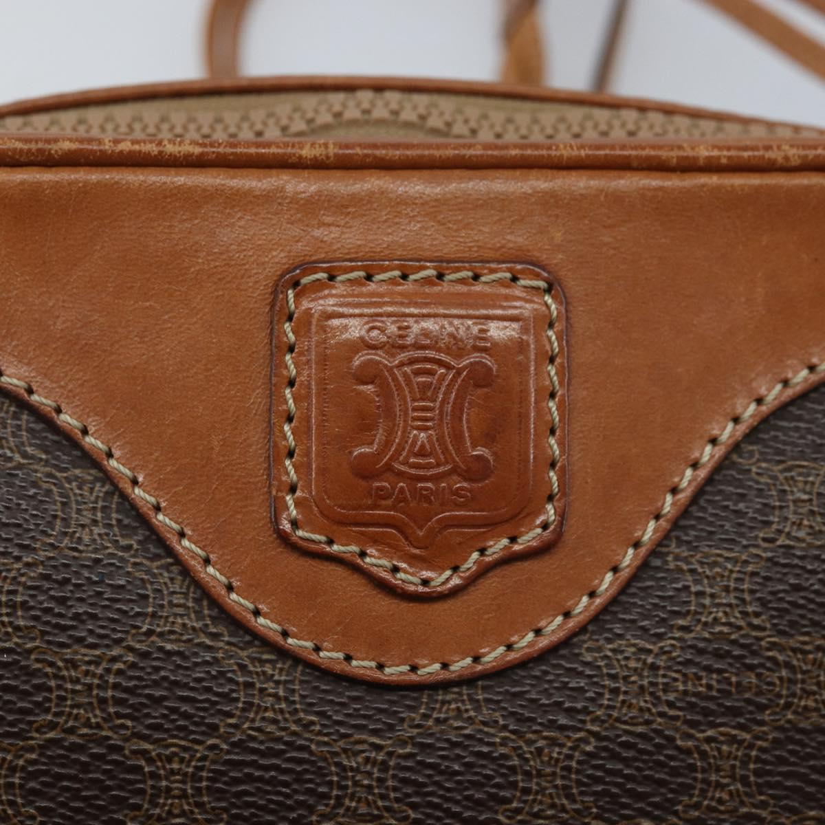 CELINE Macadam Canvas Shoulder Bag PVC Leather Brown Gold Auth ep13825A