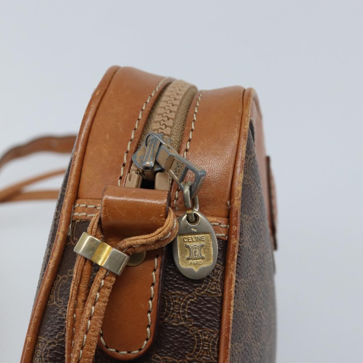 CELINE Macadam Canvas Shoulder Bag PVC Leather Brown Gold Auth ep13825A