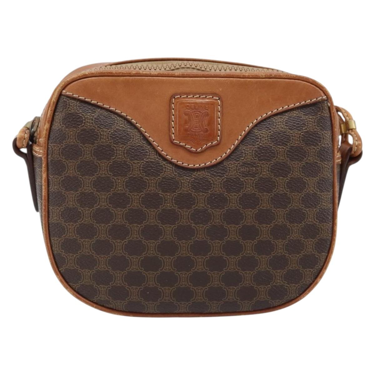 CELINE Macadam Canvas Shoulder Bag PVC Leather Brown Gold Auth ep13825A