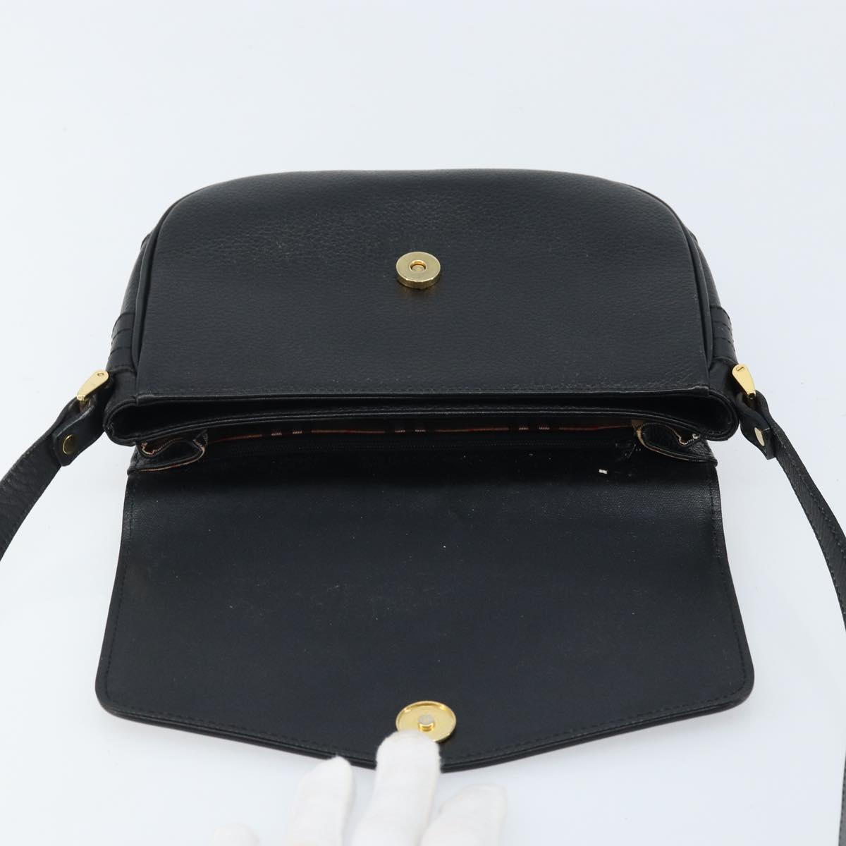 Burberrys Shoulder Bag Leather Black Gold Auth ep13827