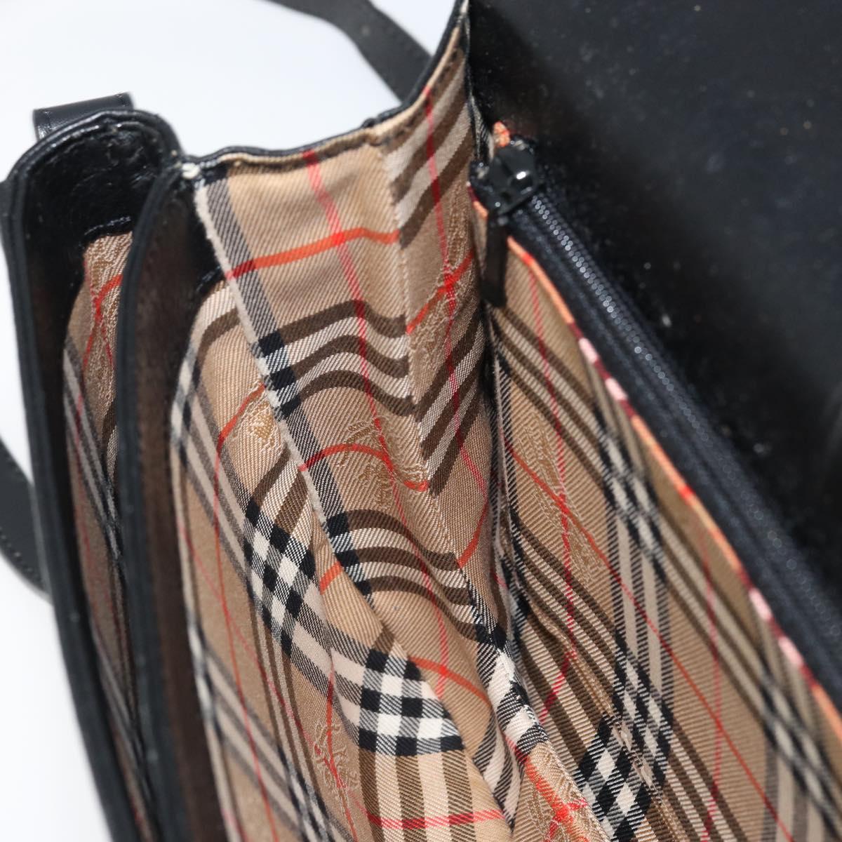 Burberrys Shoulder Bag Leather Black Gold Auth ep13827