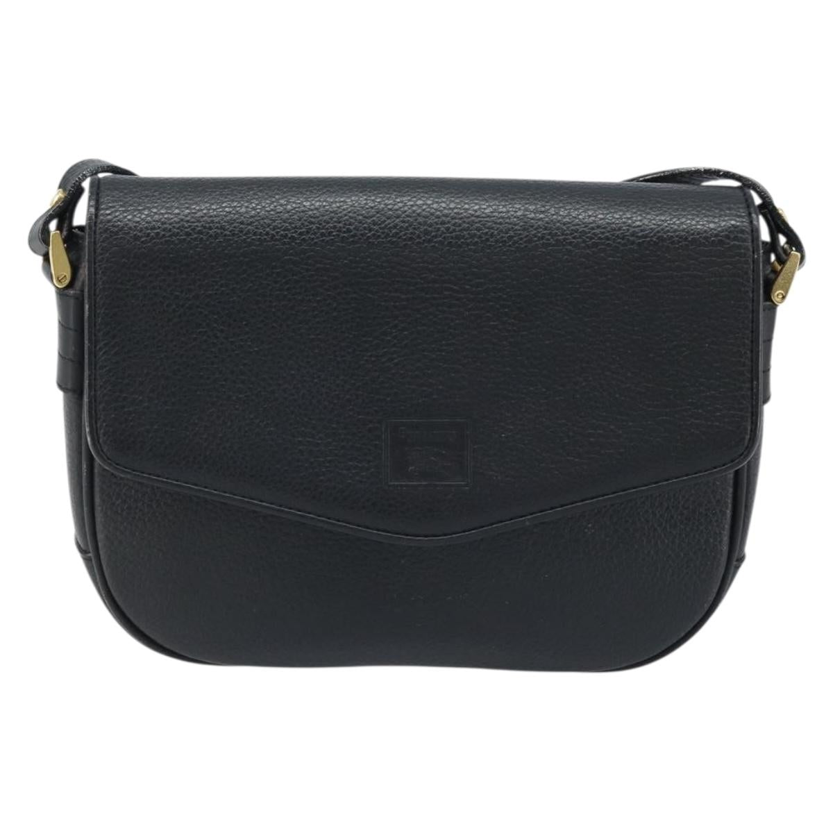 Burberrys Shoulder Bag Leather Black Gold Auth ep13827