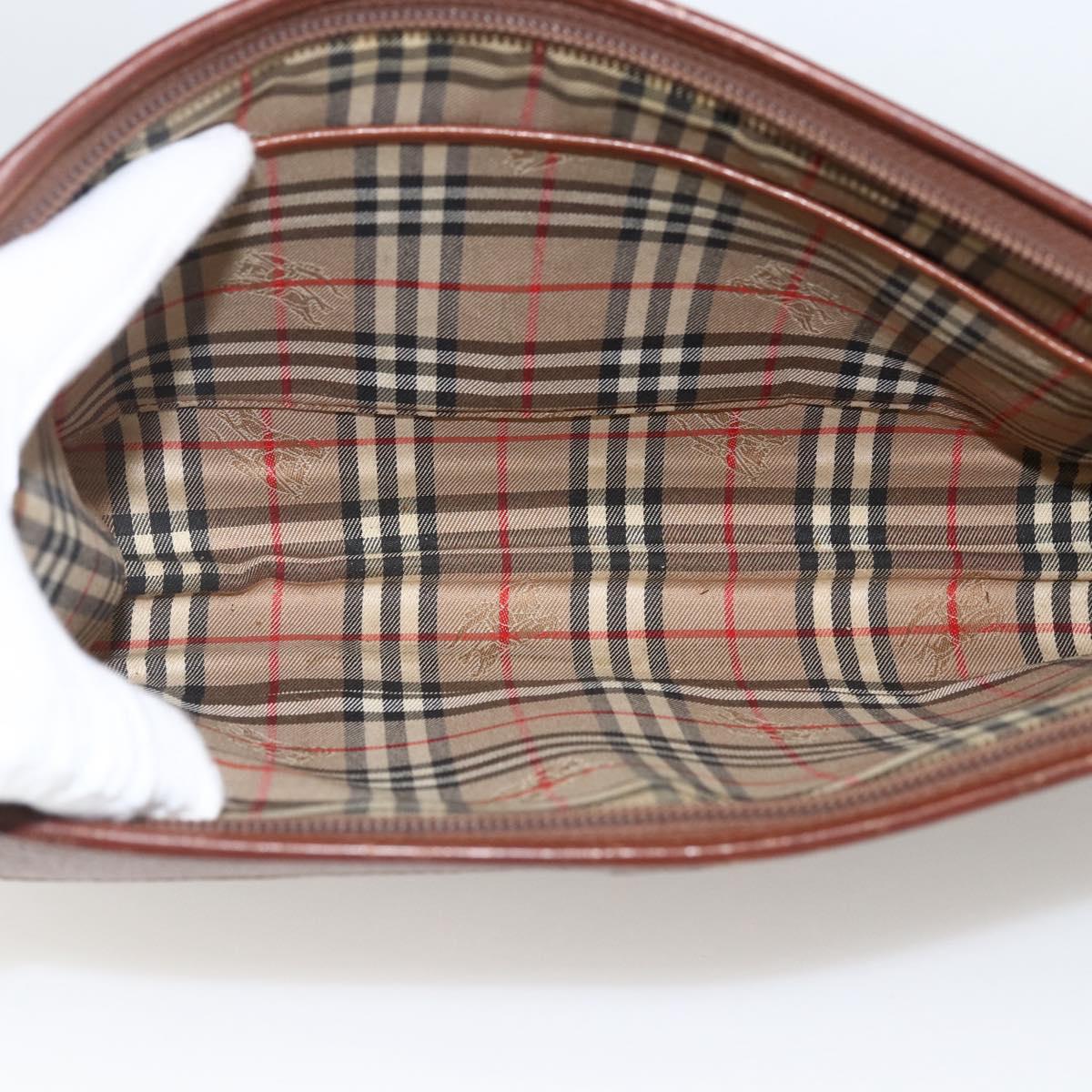 Burberrys Clutch Bag Leather Brown Auth ep13828