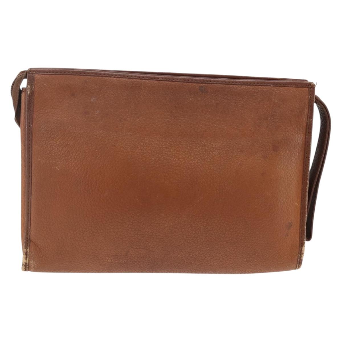 Burberrys Clutch Bag Leather Brown Auth ep13828