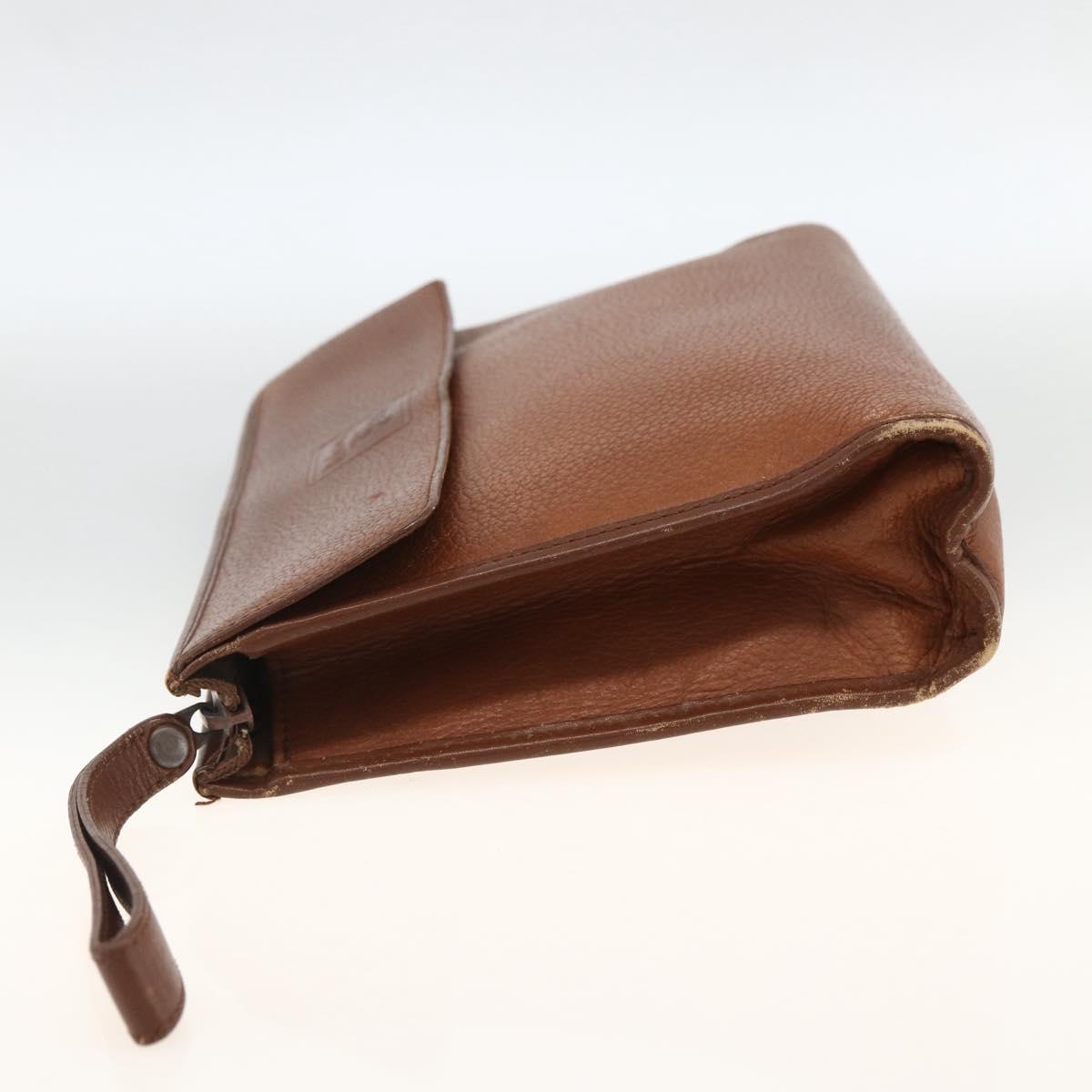 Burberrys Clutch Bag Leather Brown Auth ep13828