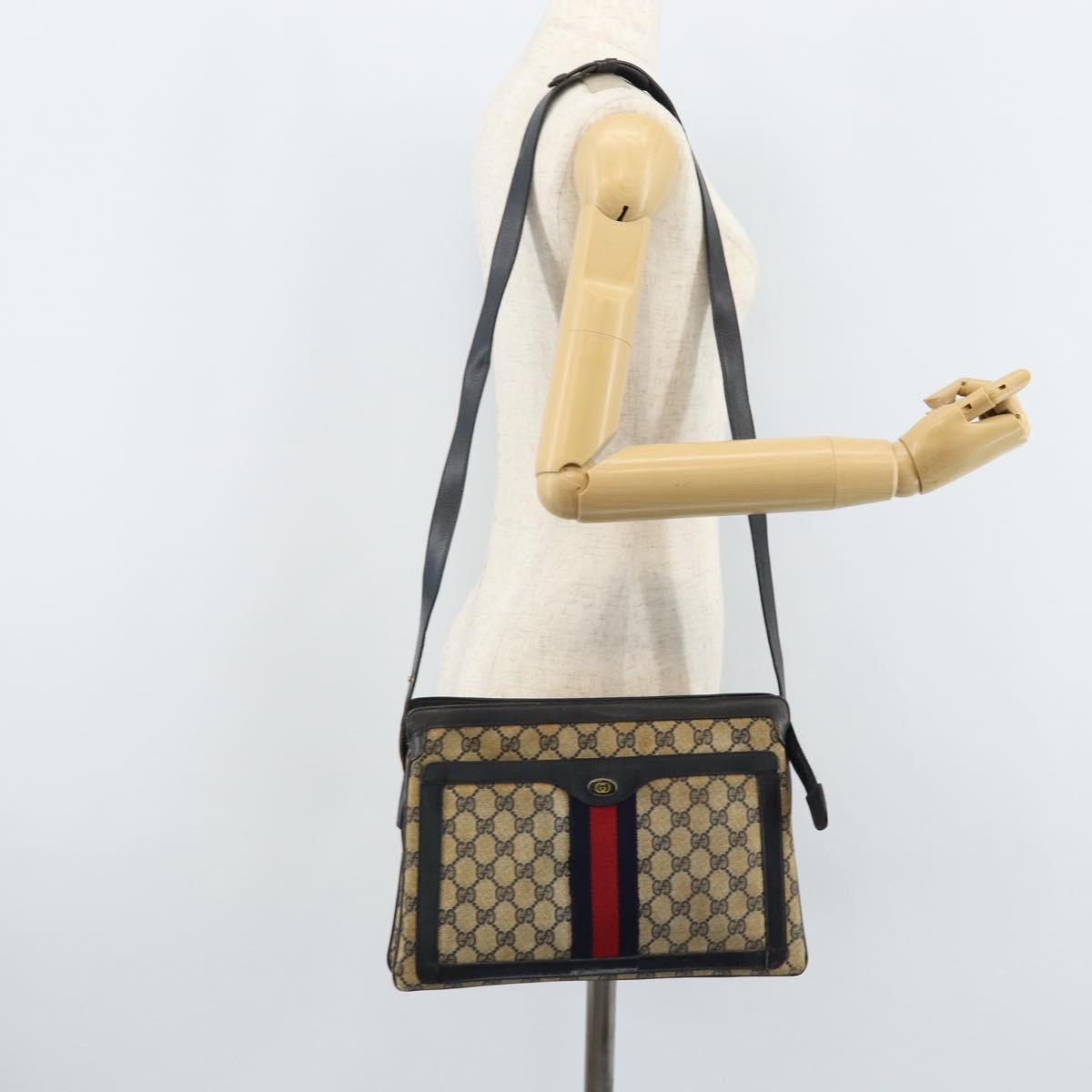 GUCCI GG Supreme Sherry Line Shoulder Bag PVC Navy Gold Auth ep13829