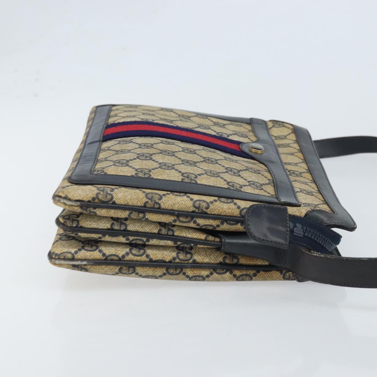 GUCCI GG Supreme Sherry Line Shoulder Bag PVC Navy Gold Auth ep13829