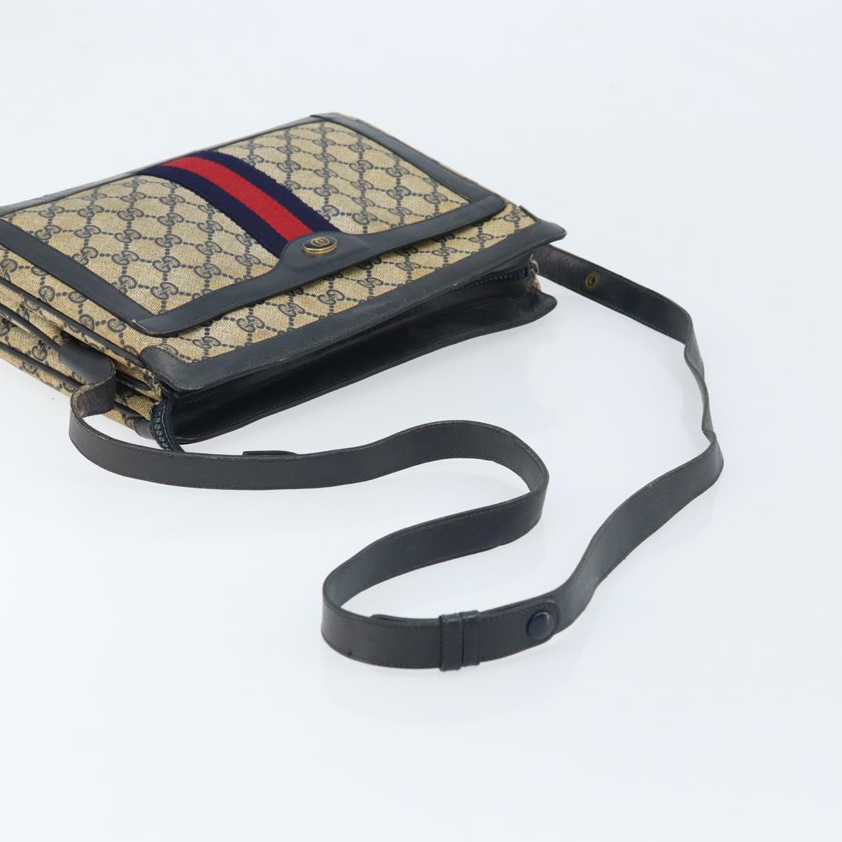 GUCCI GG Supreme Sherry Line Shoulder Bag PVC Navy Gold Auth ep13829