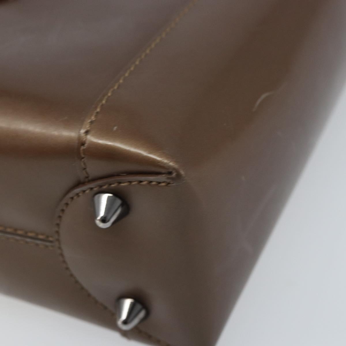 Christian Dior Maris Pearl Hand Bag Patent leather Brown Silver Auth ep13834