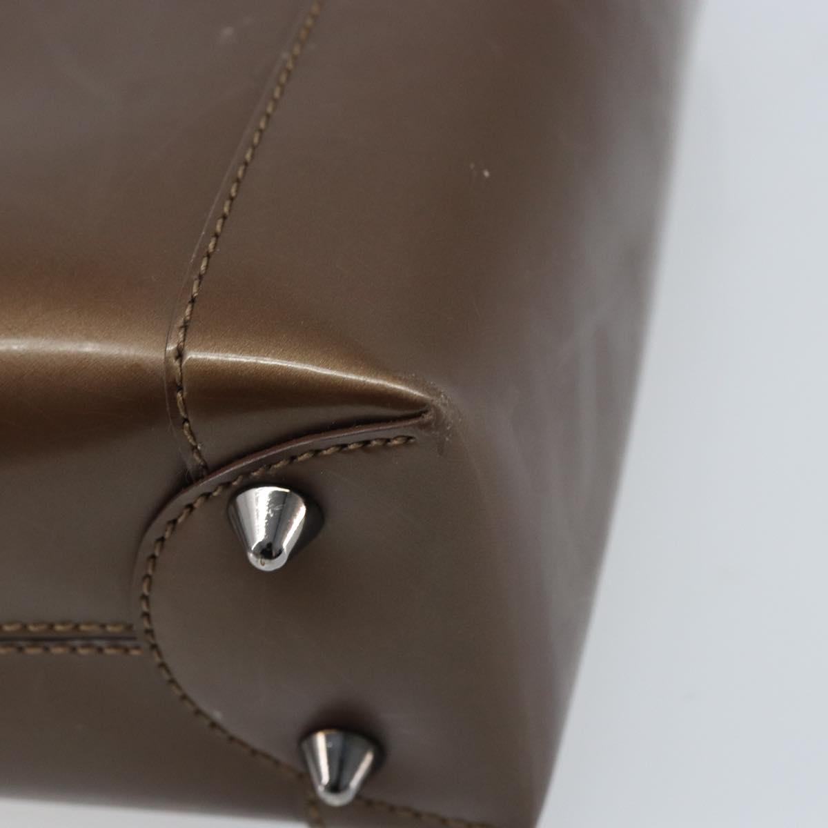 Christian Dior Maris Pearl Hand Bag Patent leather Brown Silver Auth ep13834