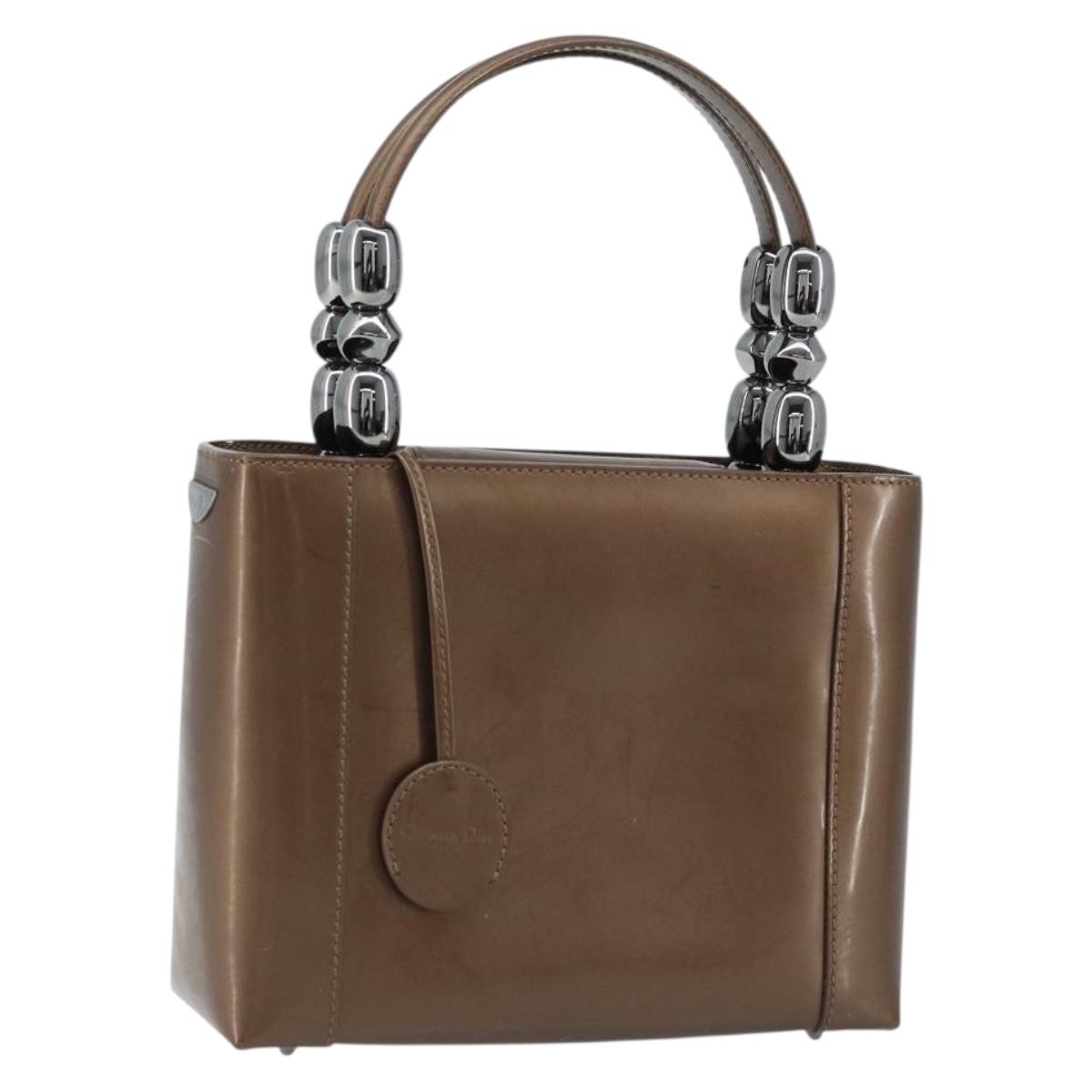 Christian Dior Maris Pearl Hand Bag Patent leather Brown Silver Auth ep13834