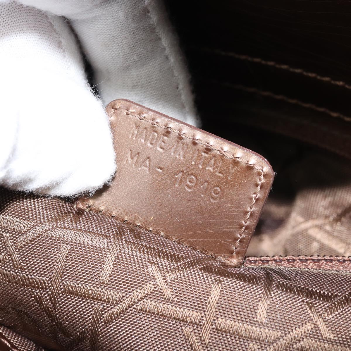 Christian Dior Maris Pearl Hand Bag Patent leather Brown Silver Auth ep13834