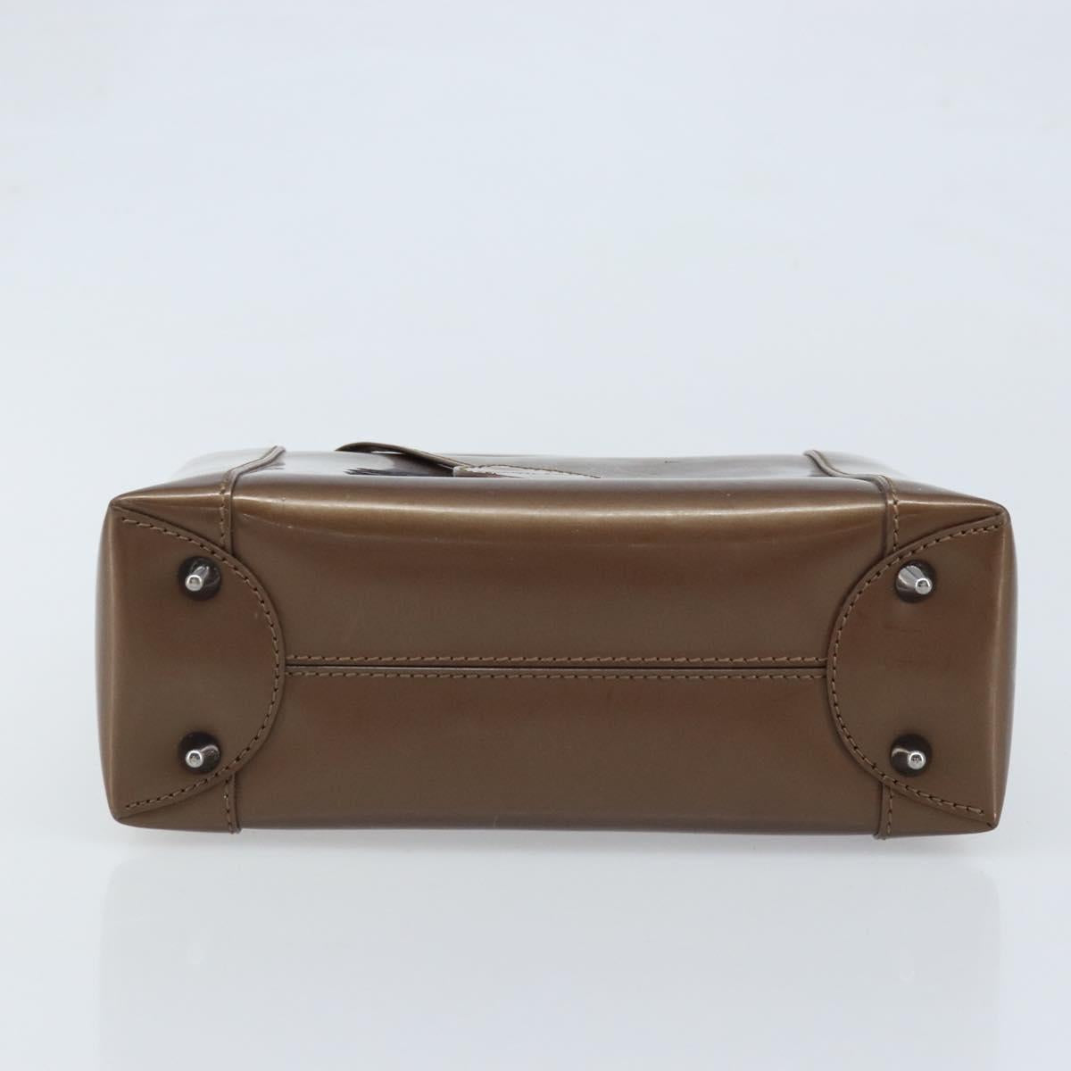 Christian Dior Maris Pearl Hand Bag Patent leather Brown Silver Auth ep13834